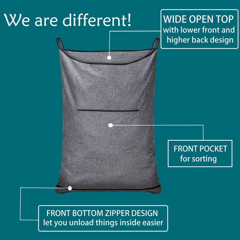 KINGSUSLAY Hanging Laundry Hamper,Door Hanging Hamper with Width Opening, Over the Door Laundry bag with hooks, Laundry Collector and Over Door Storage Bag (36x22 Inch,Pop Grey) - Image 3